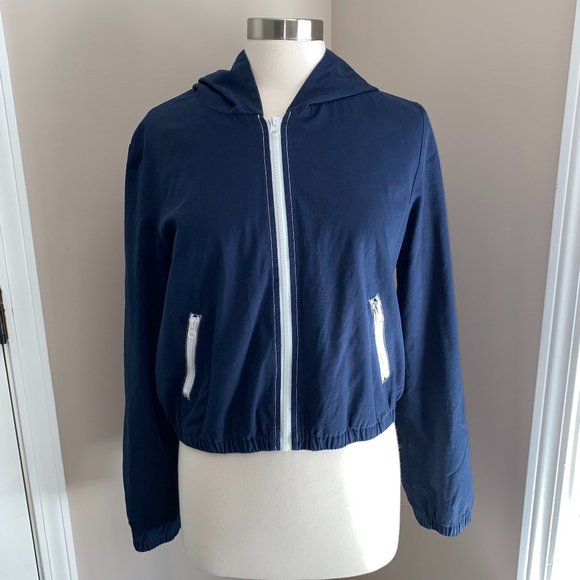 - Forever 21 Classic jacket navy white L like NEW!! hood - Picture 1 of 4